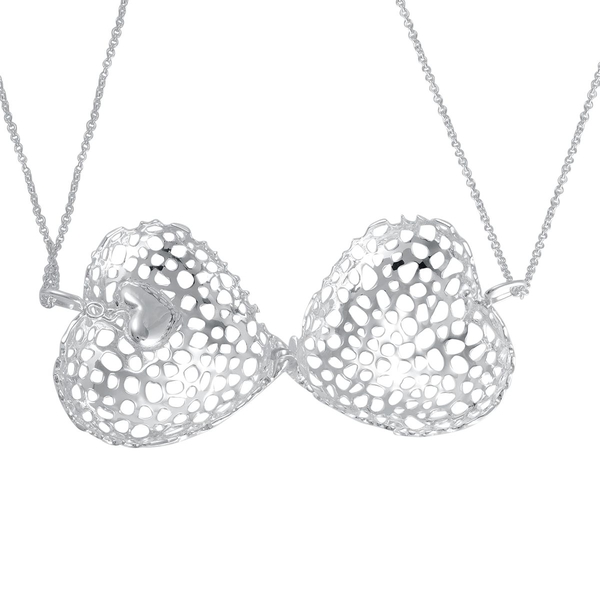 RACHEL GALLEY Sterling Silver Amore Heart Lattice Locket Necklace (Size 30), Silver wt 32.40 Gms.
