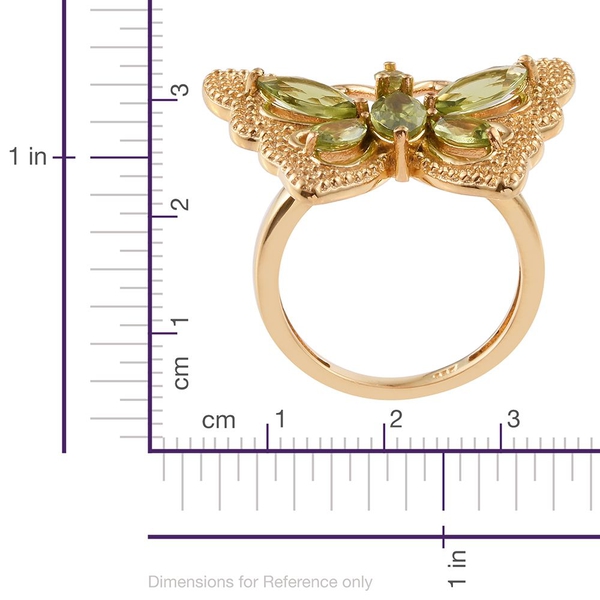 Hebei Peridot (Mrq) Butterfly Ring in 14K Gold Overlay Sterling Silver 2.250 Ct. Silver wt 5.25 Gms.