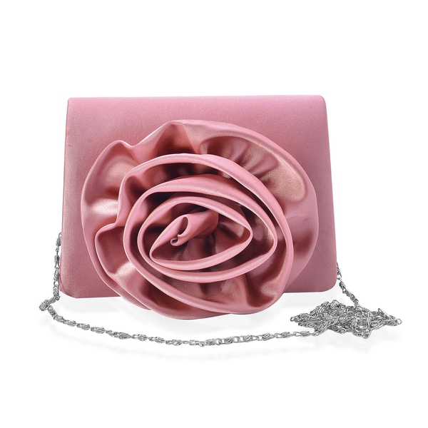Le Rosey Pink Satin Clutch Removable Chain Strap (Size 17x12x6 Cm)