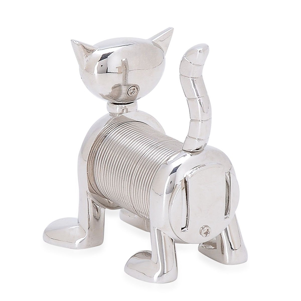 STRADA Japanese Movement Slinky Cat Table Clock in Silver Tone