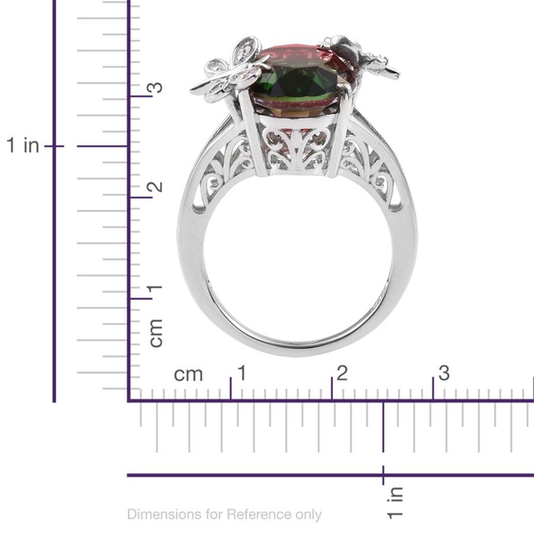 Bi-Color Tourmaline Quartz (Ovl), Diamond Ring in Platinum Overlay Sterling Silver 10.270 Ct.