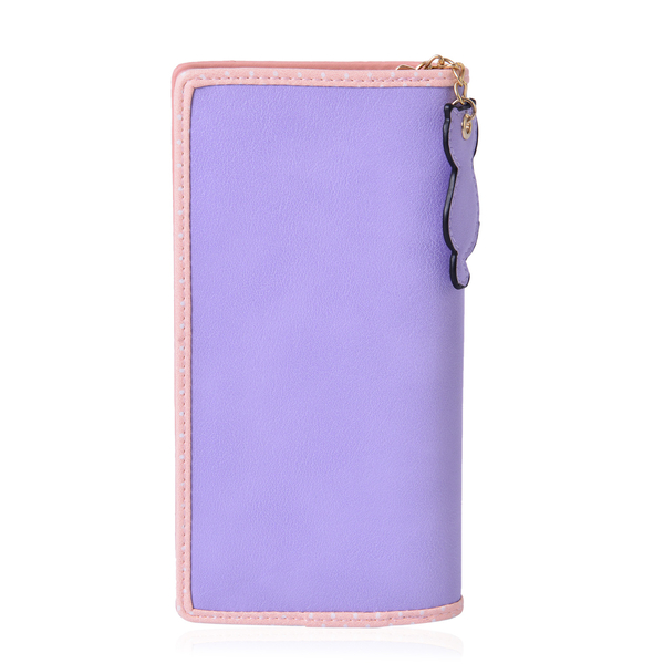 Lilac & Pink Colour Cat Charm Wallet (Size 19x9x3 Cm)