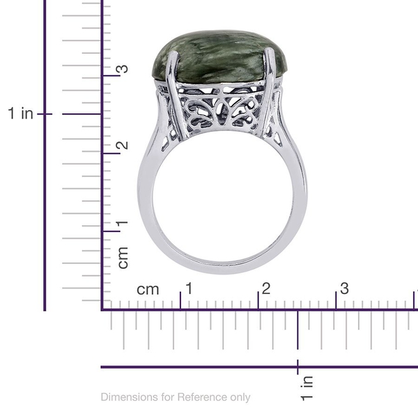 Siberian Seraphinite (Ovl 7.50 Ct) Diamond Ring in Platinum Overlay Sterling Silver  7.550 Ct.