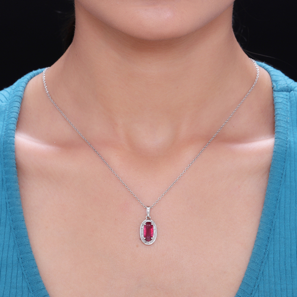 African Ruby (FF) and Diamond Pendant in Platinum Overlay Sterling Silver 3.02 Ct.