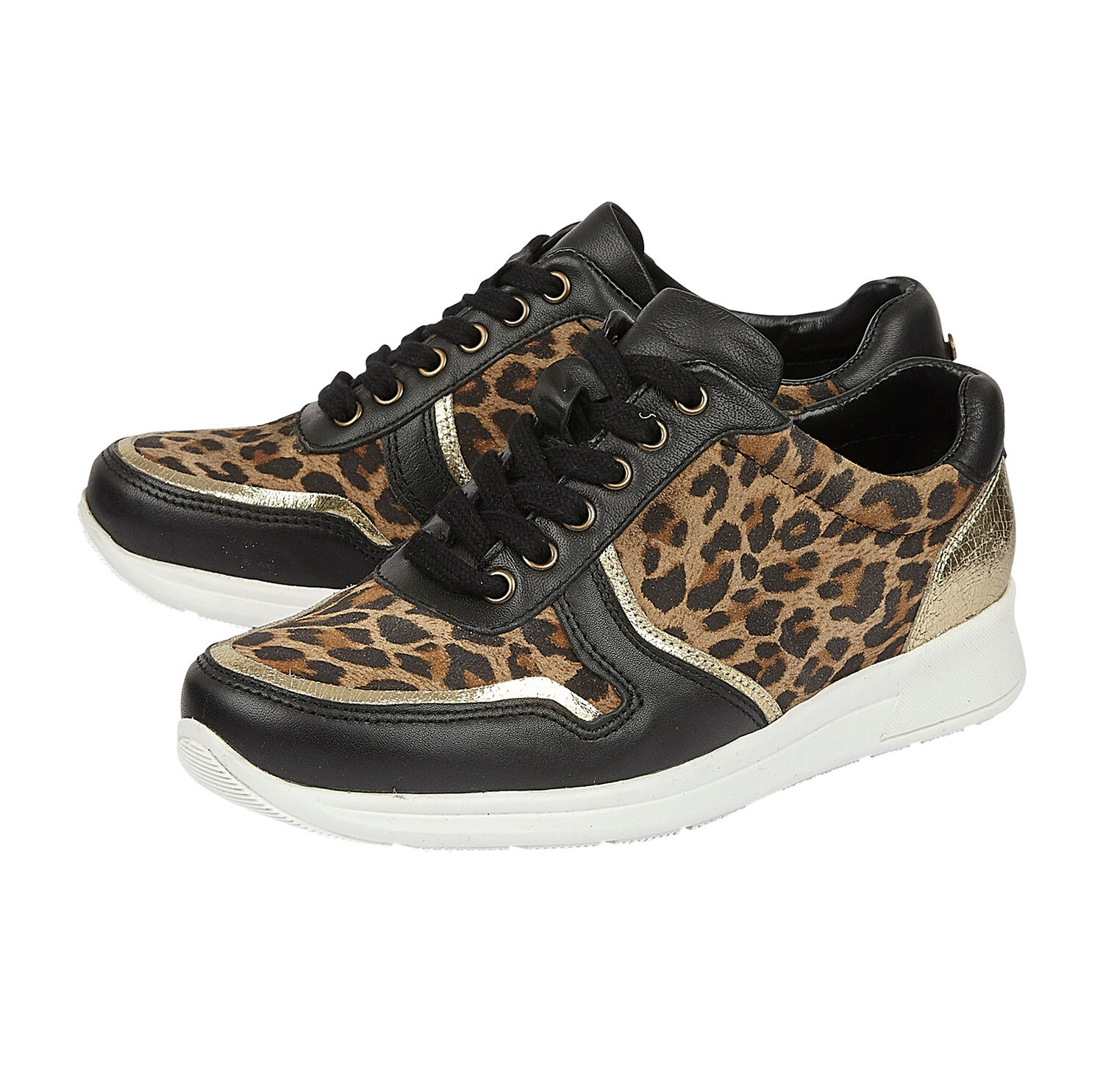 Lotus Stressless Black Leather & Leopard Sabina Casual Trainers