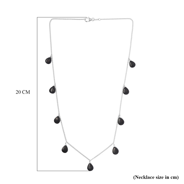 Black Shungite Station Necklace (Size - 20) with Lobster Clasp in Sterling Silver 26.20 Ct.