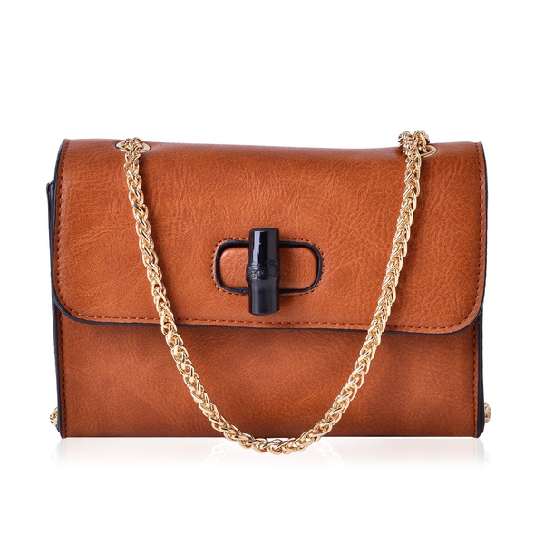 Tan Colour Crossbody Bag with Chain Strap (Size 20x14x8 Cm)