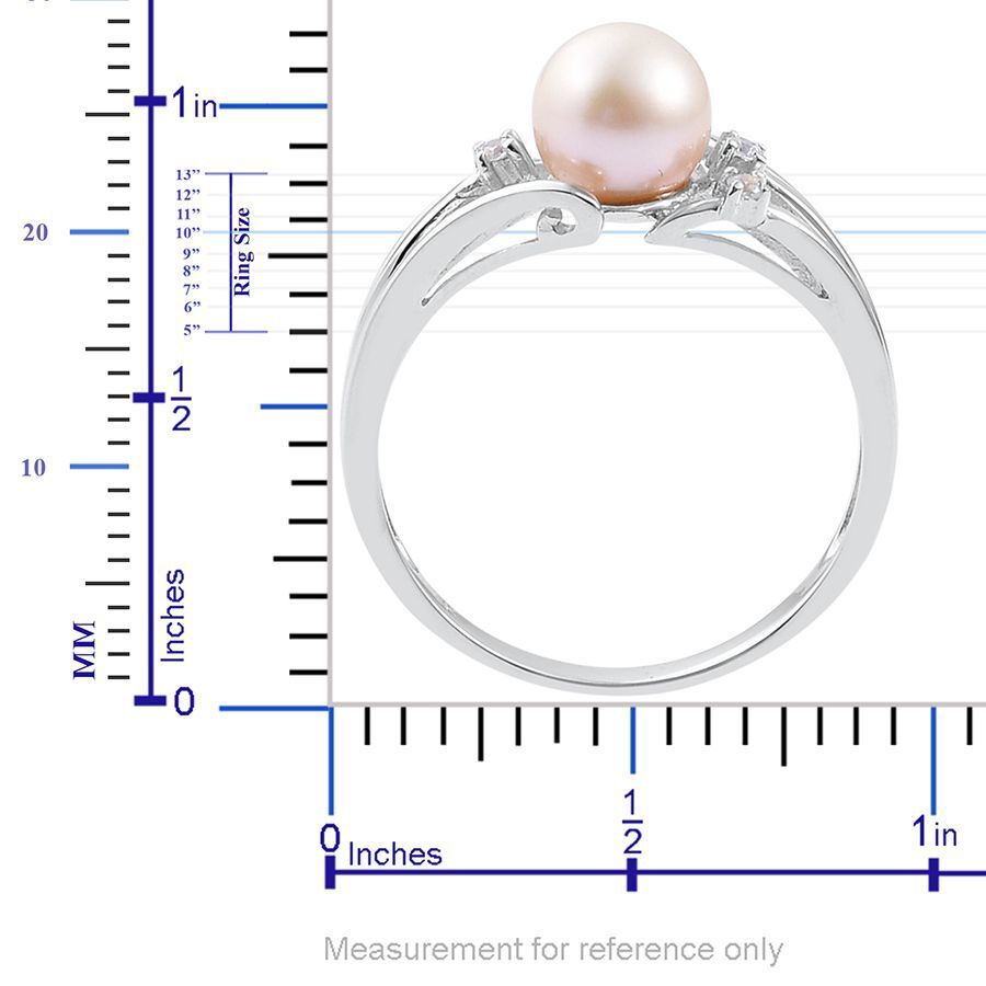 9K W Gold AAA Japanese Akoya Pearl (Rnd 7-8mm), Natural Cambodian White Zircon Ring
