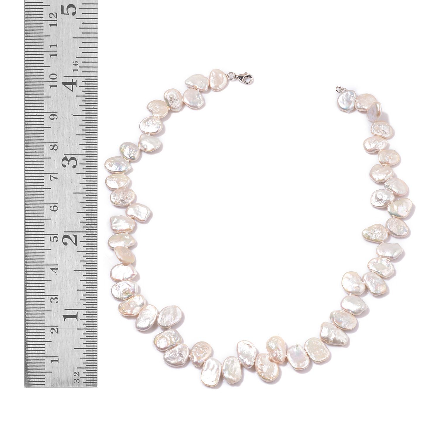 White Keshi Pearl Necklace (Size 18) in Sterling Silver 201.500 Ct.