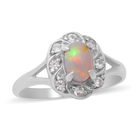 Ethiopian Welo Opal and Natural Cambodian Zircon Ring (Size O) in Rhodium Overlay Sterling Silver 1.03 Ct.