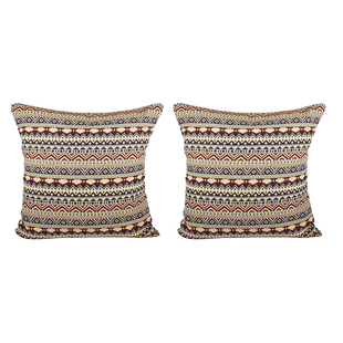 Set of 2 - Turkish Kilim Pattern Cushion Covers - Yellow and Multi