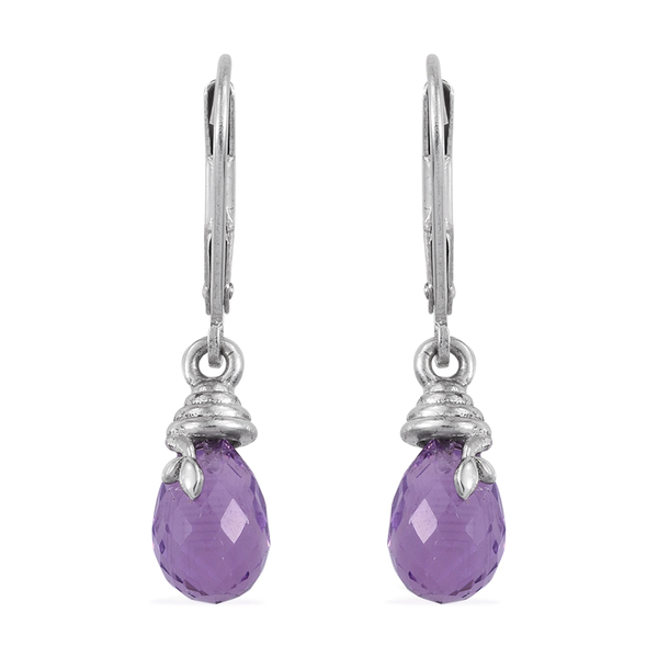Checkerboard Cut AA Lusaka Amethyst Lever Back Earrings in Platinum Overlay Sterling Silver 4.500 Ct