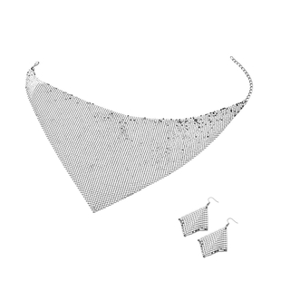 2 Piece Set -  Necklace ( Size 20 With 4 Inch Extender) and Hook Earring  in Silver Tone
