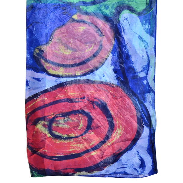Blue and Multi Colour Abstract Pattern Blue Colour Scarf (Size 190x135 Cm)