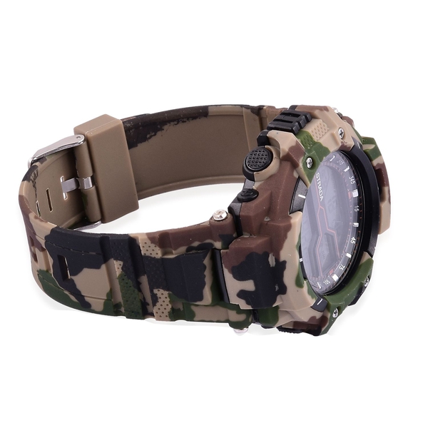 STRADA Electronic Movement LED Display Watch with Stainless Steel Back and Green Camouflage Silicone Strap