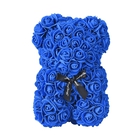 Handcrafted Rose Flower Bear with Bow (Size 28x17x18Cm) - Blue
