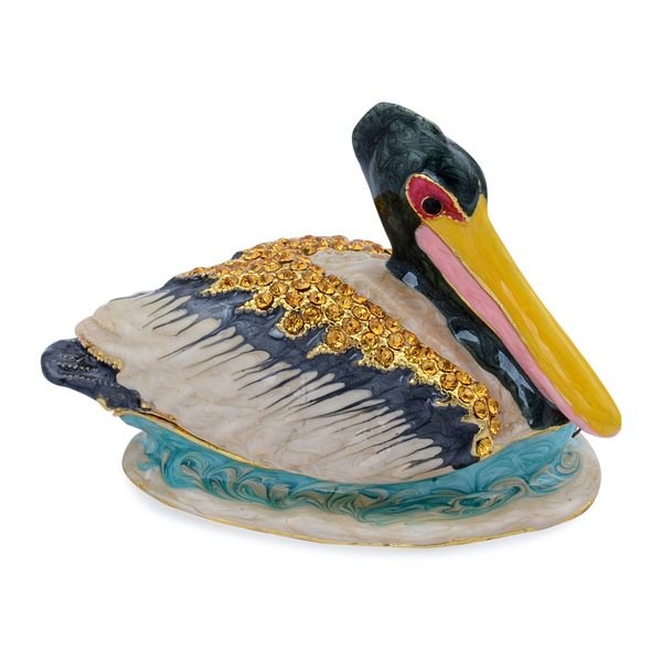 (Option 3) Duck Shape Enameled Trinket Box in Gold Tone with Black and Champagne Colour Austrian Cry
