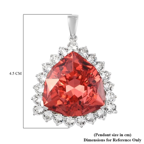 Lustro Stella- Padparadscha Colour Crystal and White Crystal Pendant in Platinum Overlay Sterling Silver, Silver wt 10.00 Gms