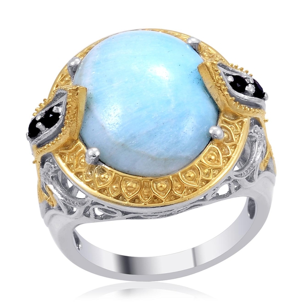 Designer Collection Chinese Blue Aragonite (Ovl 10.65 Ct), Kanchanaburi Blue Sapphire Ring in 14K YG