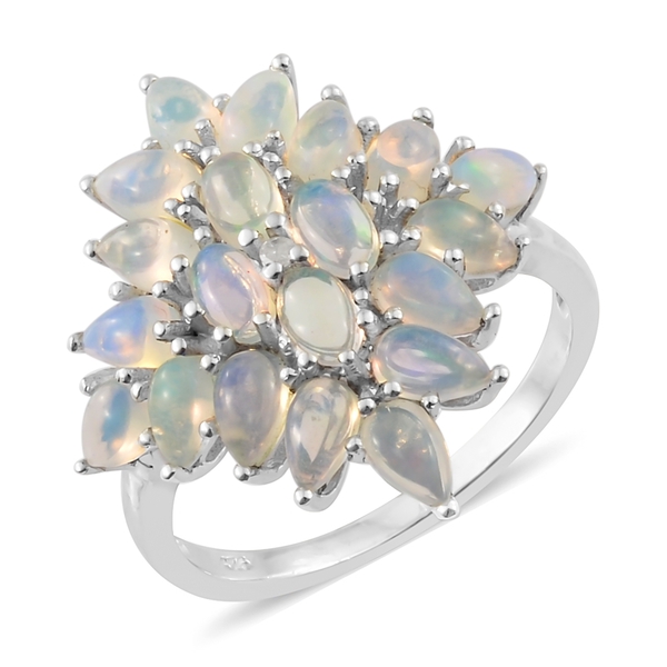 Ethiopian Welo Opal (Pear), Diamond Cluster Ring in Platinum Overlay Sterling Silver 3.000 Ct.