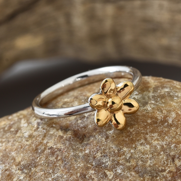 WEBEX- Flower Ring in Plating and Yellow Gold Overlay Sterling Silver, Silver wt. 2.15 Gms