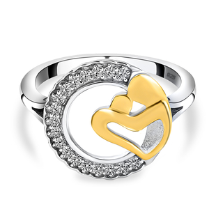 Diamond Mother Love Heart Ring in Platinum and Yellow Gold  Overlay Sterling Silver 0.16 Ct.