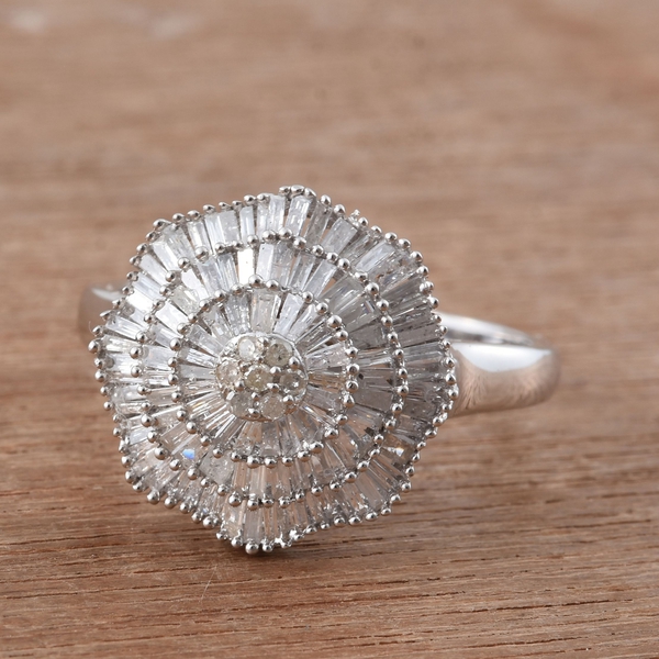 Designer Inspired Ballerina Diamond Ring in Platinum Overlay Sterling Silver 1.150 Ct.