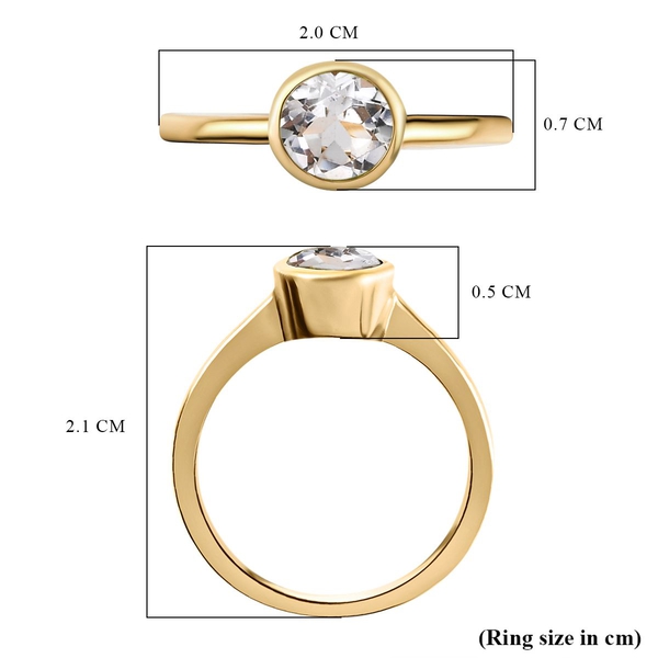 White Topaz Solitaire Ring in 18K Vermeil Yellow Gold Plated Sterling Silver 1.02 Ct
