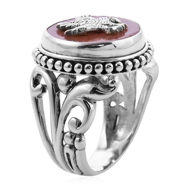 Royal Bali Collection - Orange Jade Garuda Ring in Sterling Silver 13.00 Ct, Silver wt. 11.00 Gms