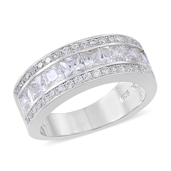 ELANZA AAA Simulated Diamond (Sqr) Ring in Rhodium Plated Sterling Silver
