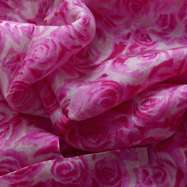 SILK MARK- Made In Kashmir 100% Mulberry Silk Scarf Pink and White Colour Floral Pattern Scarf (Size 170x50 Cm)