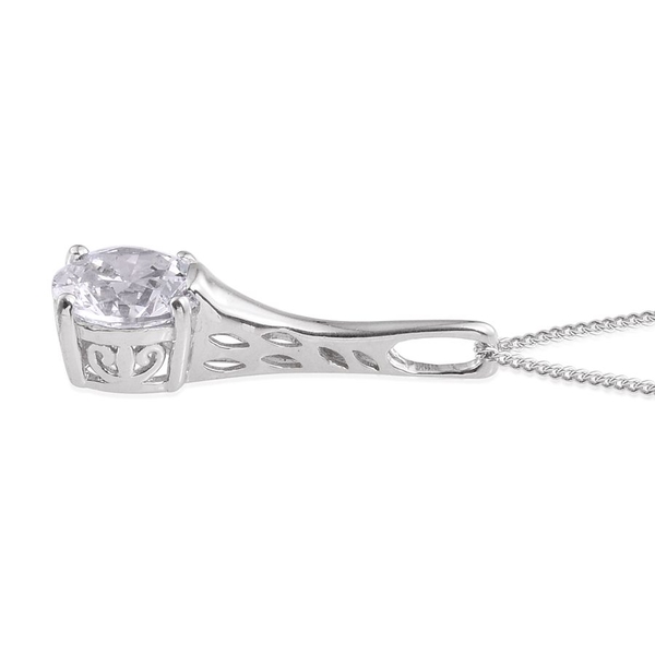 Lustro Stella - Platinum Overlay Sterling Silver (Rnd) Solitaire Pendant With Chain Made with Finest CZ