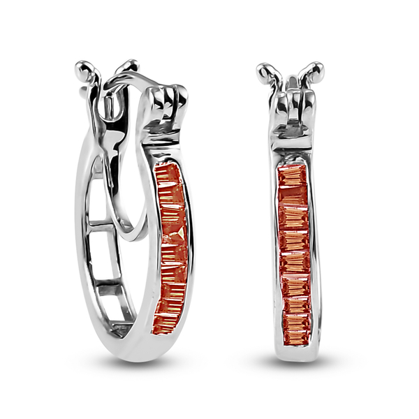 Red Diamond Hoop Earrings (with Clasp) in Platinum Overlay Sterling Silver 0.25 Ct.