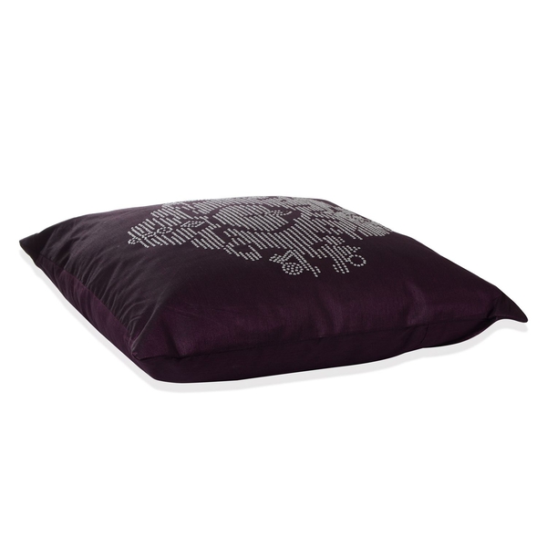 Damask Pattern Puple Colour Cushion with Silver Studs (Size 42x42 Cm)