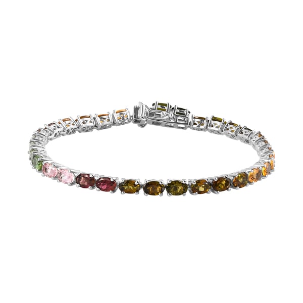 Close Out Rainbow Tourmaline Bracelet (Size - 8) in Platinum Overlay Sterling Silver 13.42 Ct, Silve