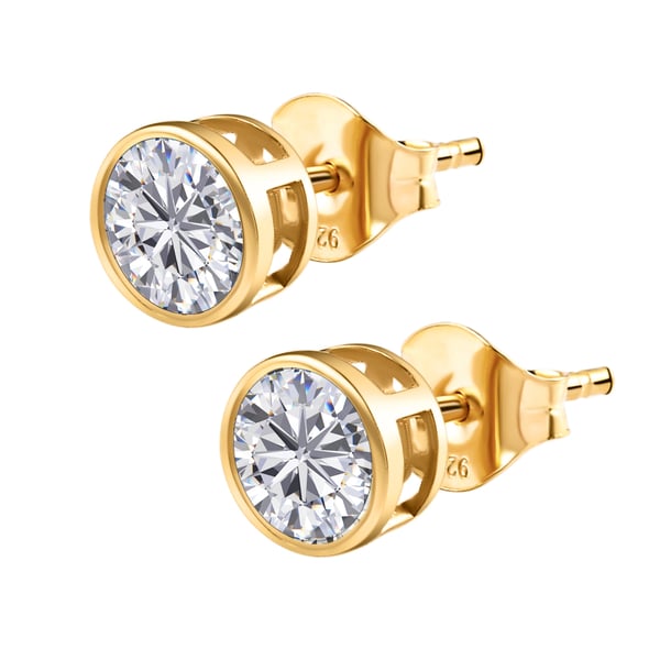 Moissanite Solitaire Stud Earrings (With Push Back) in 14K Gold Overlay Sterling Silver 1.14 Ct.