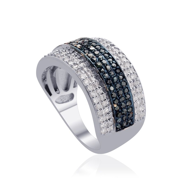 Diamond (Rnd), Blue Diamond Ring in Platinum Overlay Sterling Silver 1.000 Ct.