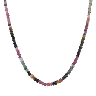 70 Ct Rainbow Tourmaline Beaded Necklace in Rhodium Plated Silver 18 Inch