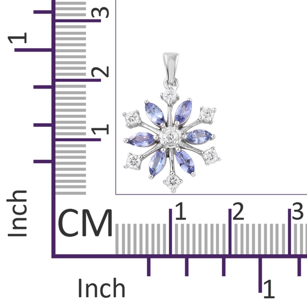 AA Tanzanite (Mrq), Natural Cambodian Zircon Snowflake Pendant in Platinum Overlay Sterling Silver 1.500 Ct.