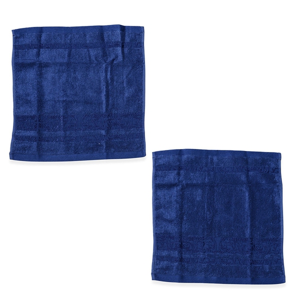 Dark Blue Colour Set of 4 Bamboo Cotton Towels 1 Bath Towel (Size 130x65 Cm), 2 Face Cloths (Size 65x50 Cm) and 1 Hand Towel