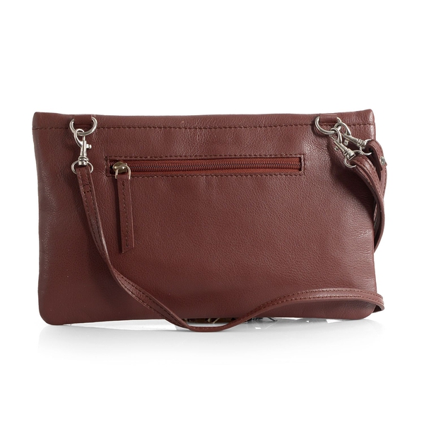 Genuine Leather Burgundy Colour Sling Bag with External Zipper Pocket and Adjustable Shoulder Strap