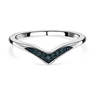 Blue Diamond Wishbone Ring in Platinum Overlay Sterling Silver 0.05  Ct.