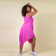 TAMSY 100% Viscose Herringbone Stripe Asymmetrical Hem Dress One Size, (Fits Size 8-18 ) - Hot Pink