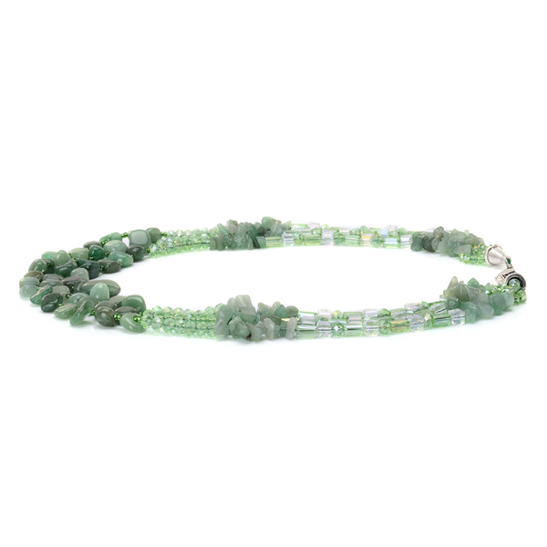 Green Aventurine, Simulated Peridot and Simulated White Diamond 3 Strand Necklace (Size 20) in Silver Tone 700.00 Ct.