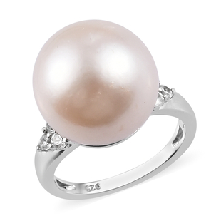 Edison Pearl and Natural Cambodian Zircon Ring in Platinum Overlay Sterling Silver