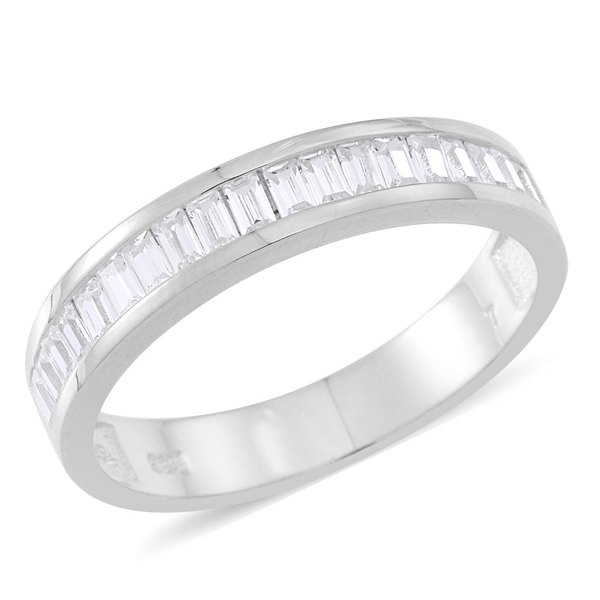 ELANZA AAA Simulated White Diamond (Bgt) Half Eternity Band Ring in Rhodium Plated Sterling Silver