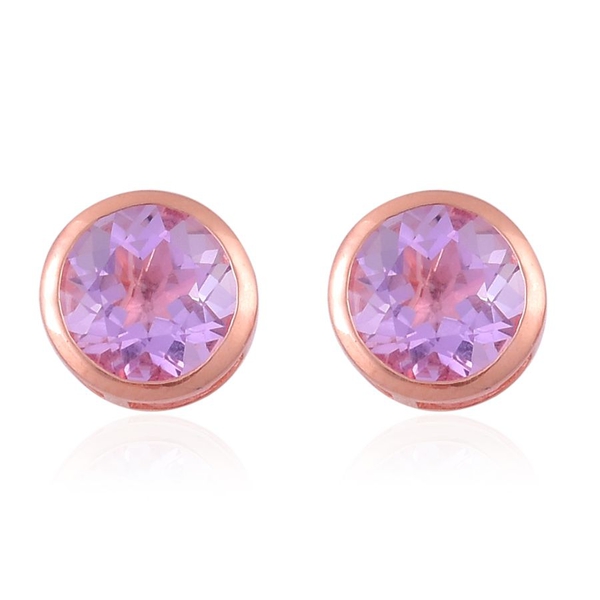 Rose De France Amethyst (Rnd) Stud Earrings (with Push Back) in Rose Gold Overlay Sterling Silver 3.