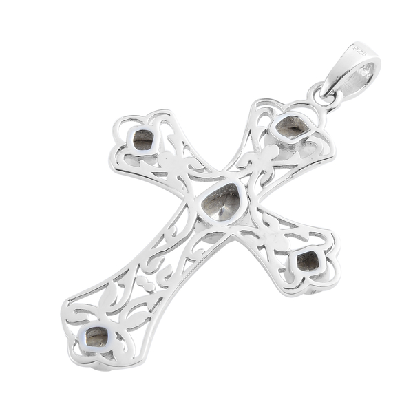 Artisan Crafted - Polki Diamond Cross Pendant in Platinum Overlay Sterling Silver 0.50 Ct.