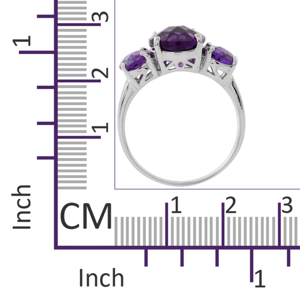 Amethyst (Ovl 4.00 Ct) 3 Stone Ring in Rhodium Plated Sterling Silver 6.250 Ct.