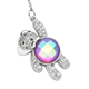 Simulated Purple AB Crystal, Simulated Diamond and Simulated Black Spinel Bear Necklace (Size - 20 With 2 Inch Extender) in Silver Tone
